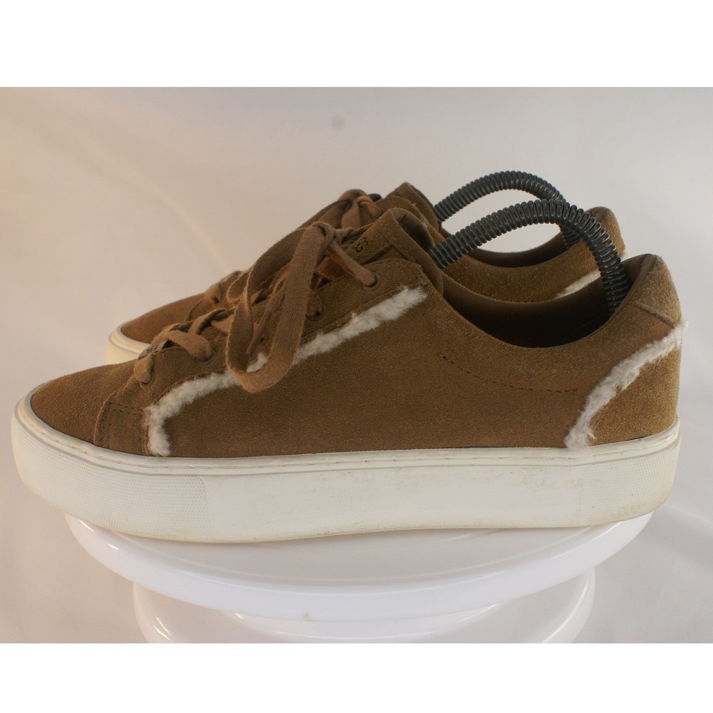 UGG Jass Shearling Suede Platform Sneakers Chestnut Brown Lace Up Womens 8 - Picture 3 of 13